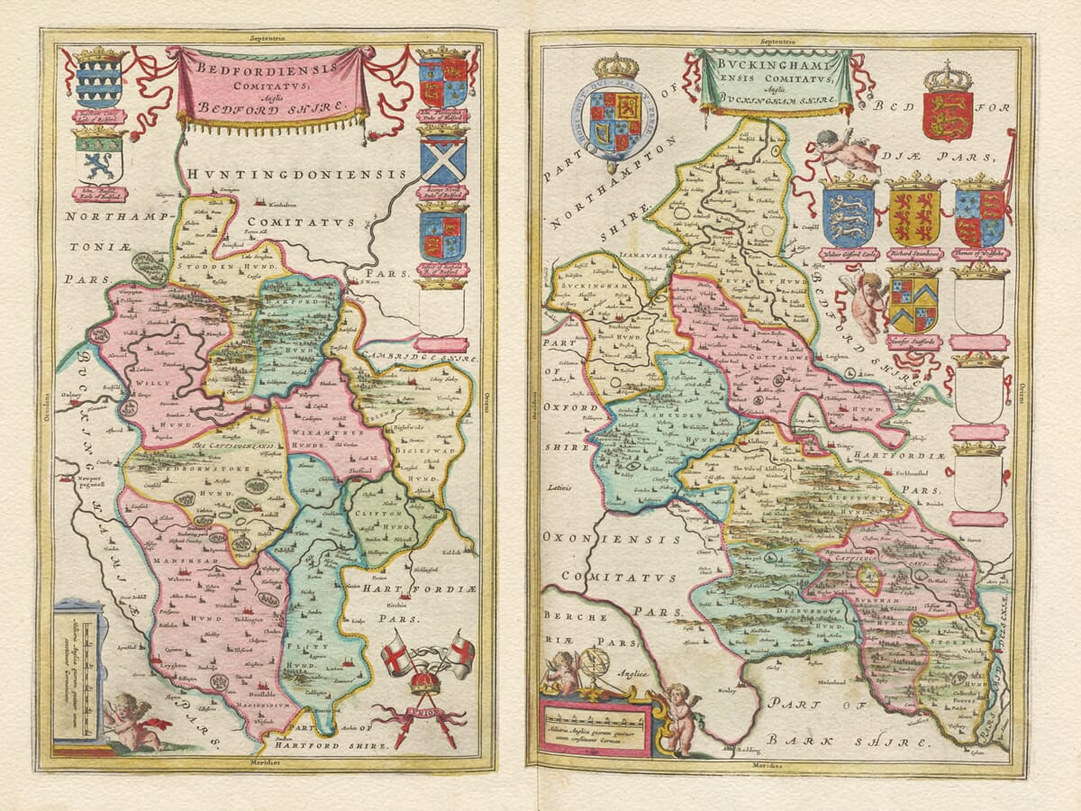 Old Map of Bedfordshire & Buckinghampshire