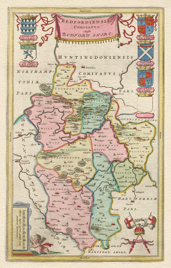 Detail from an old map of Bedfordshire & Buckinghampshire 1645