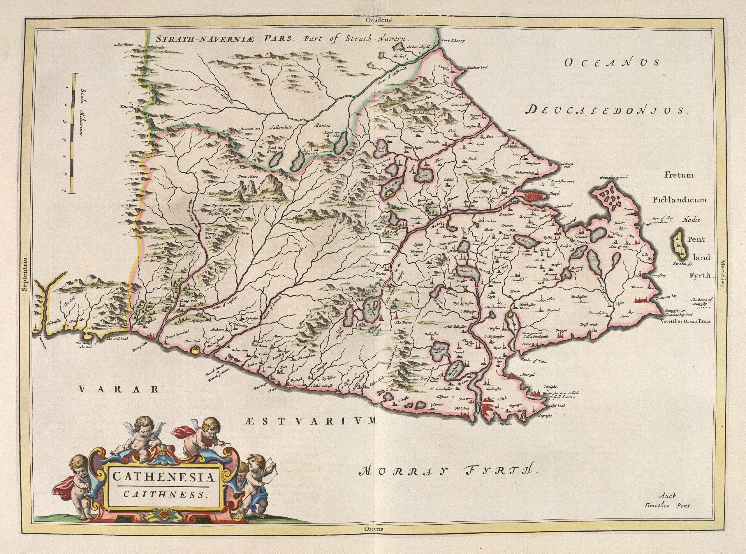 Old Map Including The Isle of Pentland and covering the area of the modern towns of Berriedale, Castletown, Dunnet, Halkirk, Reiss, John o' Groats, Latheron, Gillock, Mey, Reay, Sibster, Thurso, Watten and Wick.
