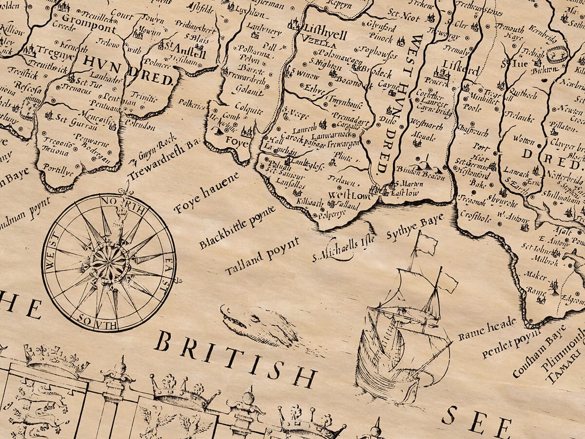 Detail from an old map of Cornwall