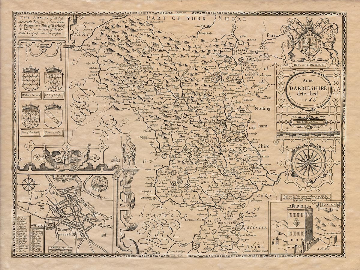 Derby An Old Map By John Speed The Old Map Clock Company   Derbyshire Map 1 