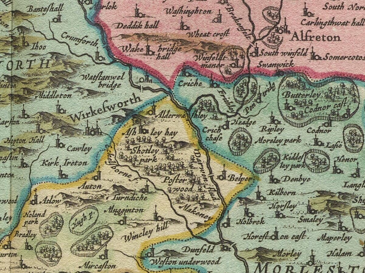 Detail from an old map of Derbyshire 1645