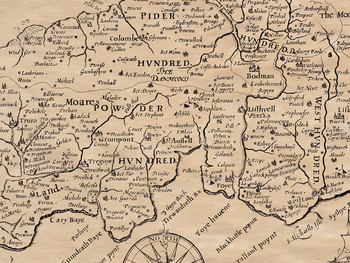 Detail from an old map of Cornwall