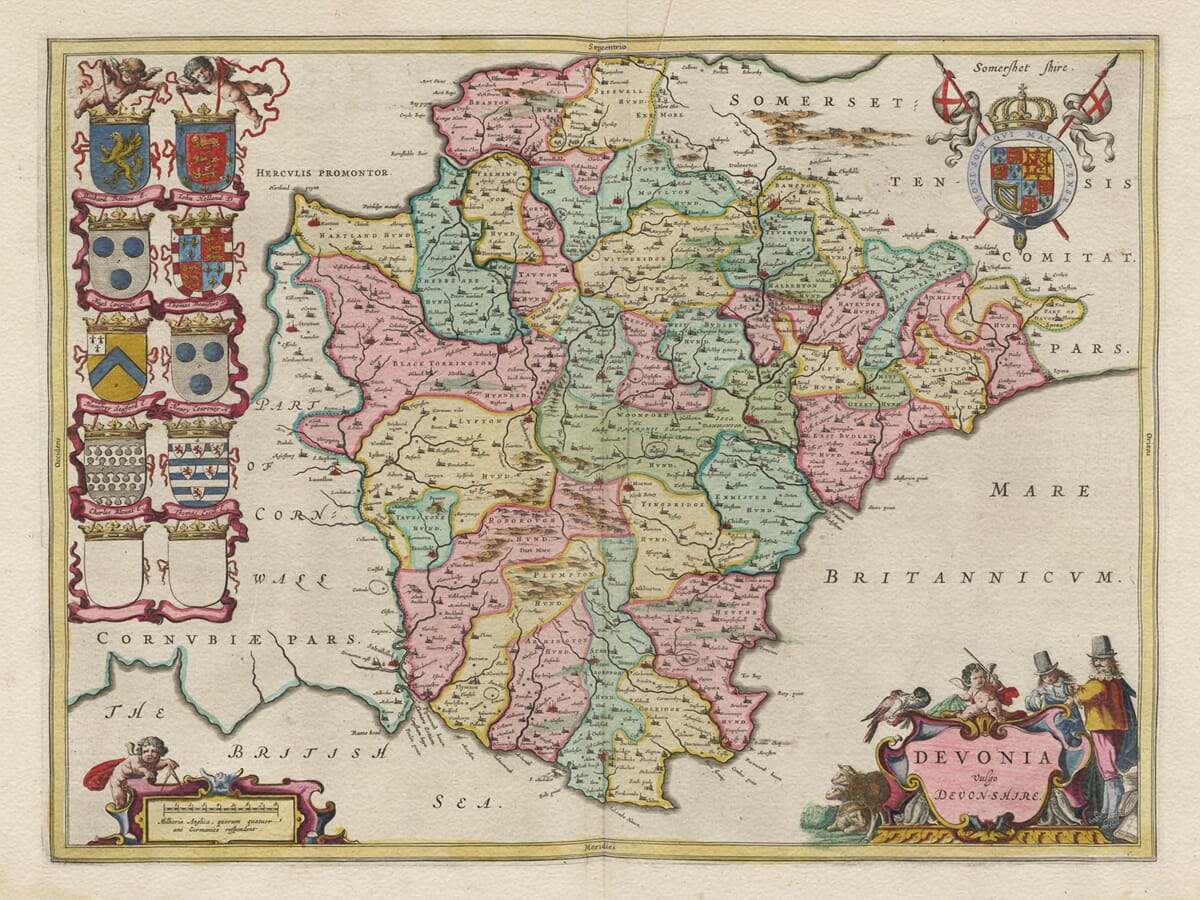 Detail from an old map of Devon 1645