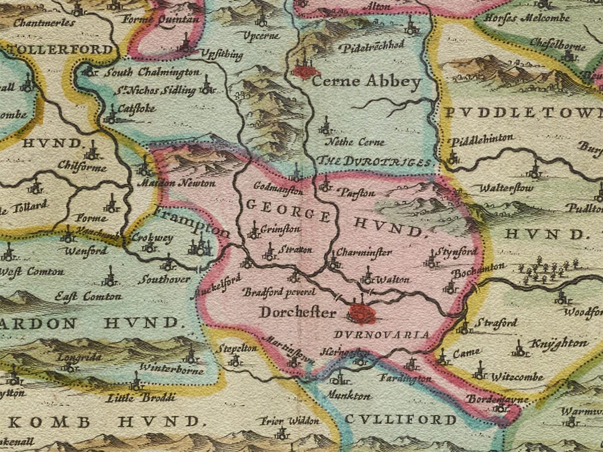 Detail from an old map of Dorset 1645