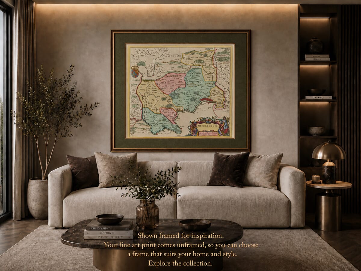 Framed Old Map of Middlesex Example