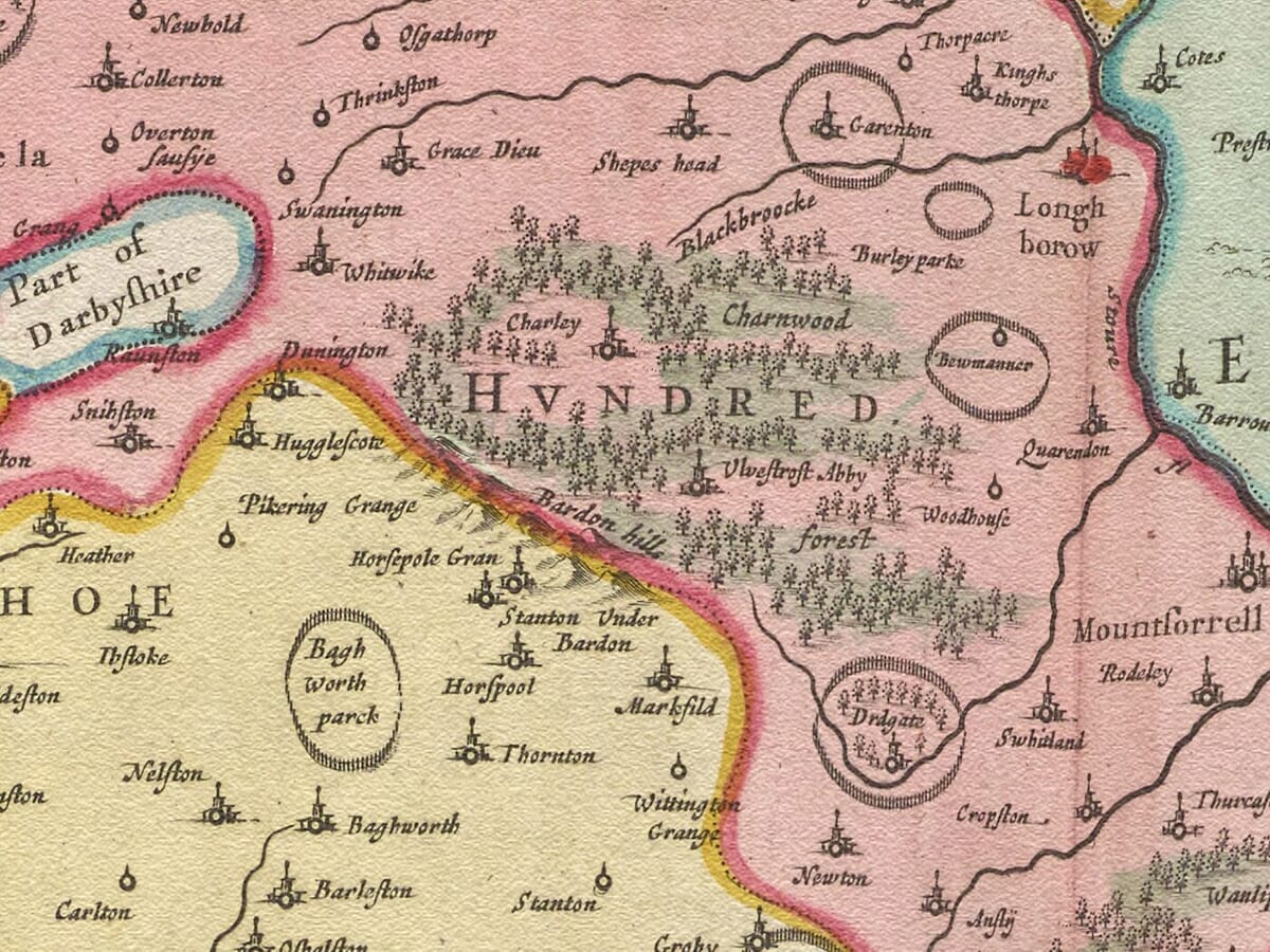 Detail from an old map of Leicestershire 1645