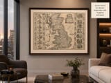 Large Old Historical Map Framed Interior Design shot