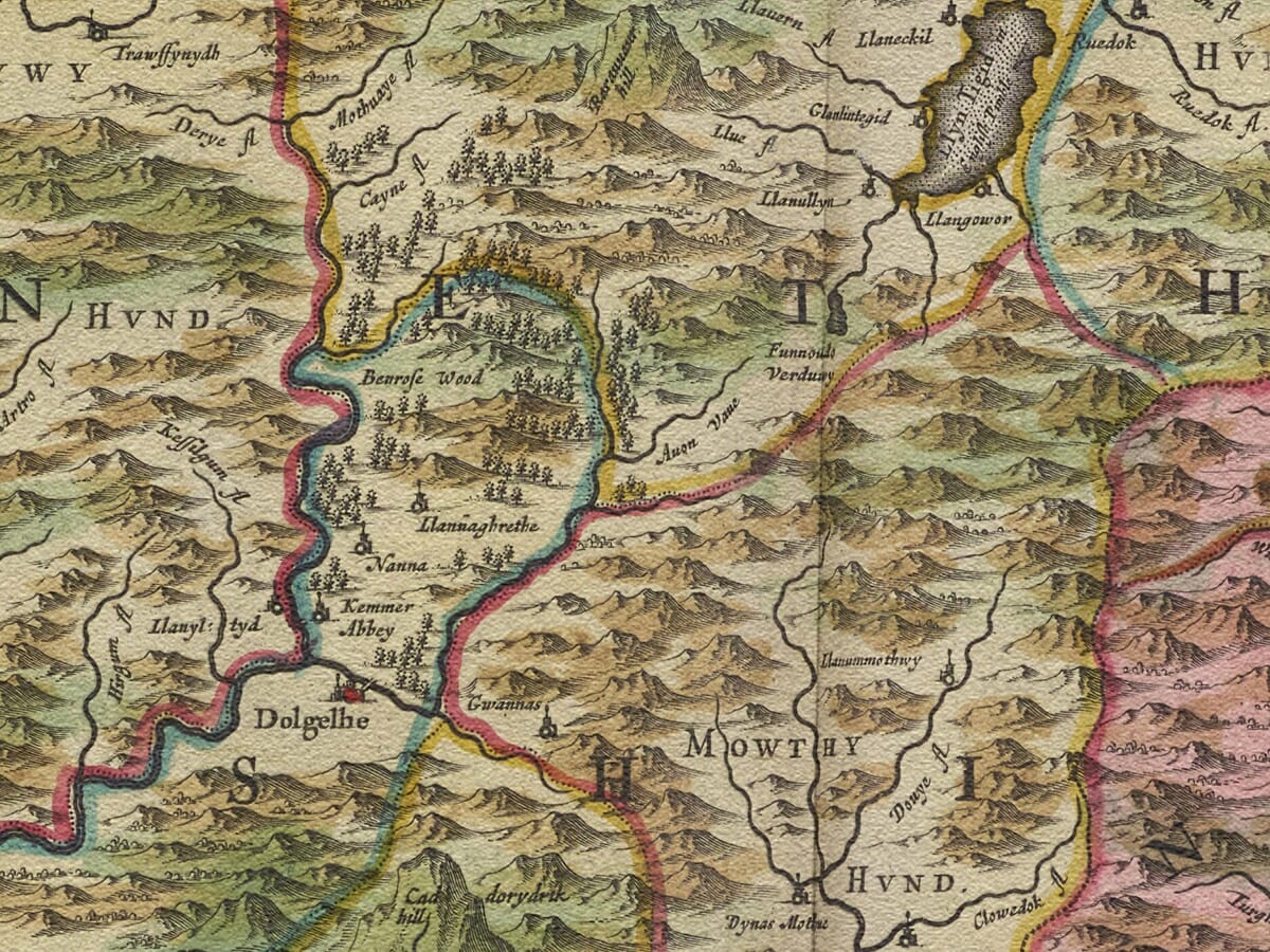 Detail from an old map of Montgomery 1645