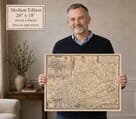 Model holding the medium edition of John Speed’s historic map of Dorset for size illustration