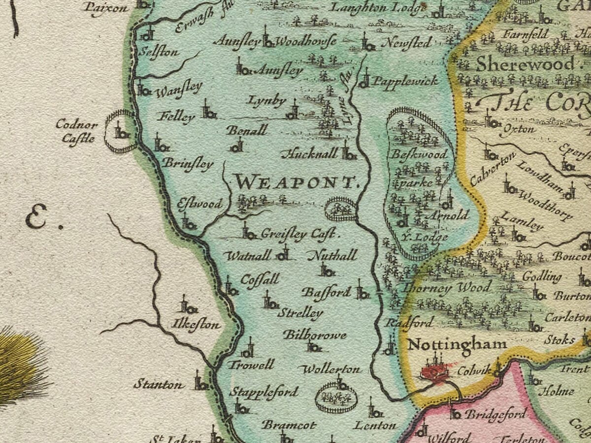 Detail from an old map of Nottinghamshire 1645