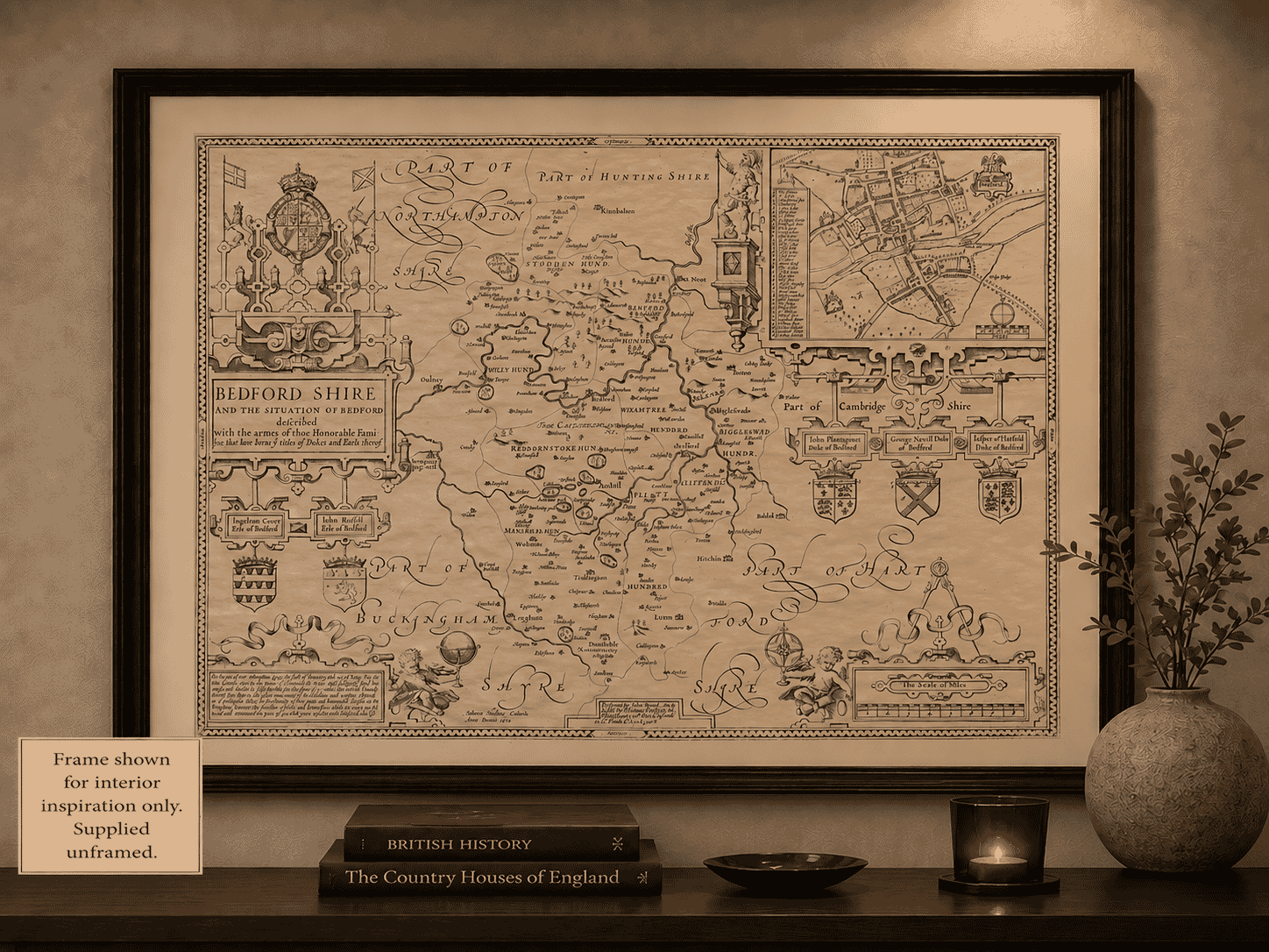 Old Map Bedfordshire Framed