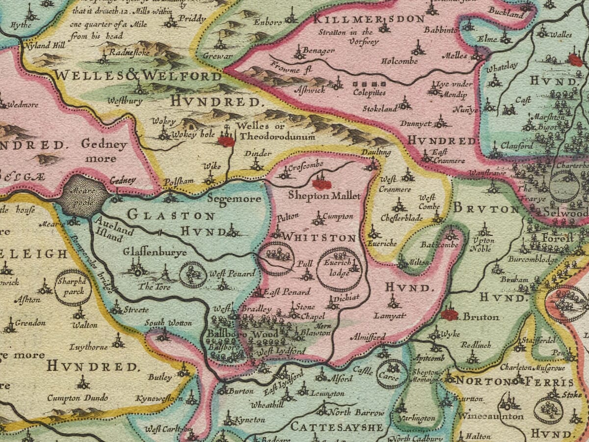 Detail from Old Map of Somerset 1645