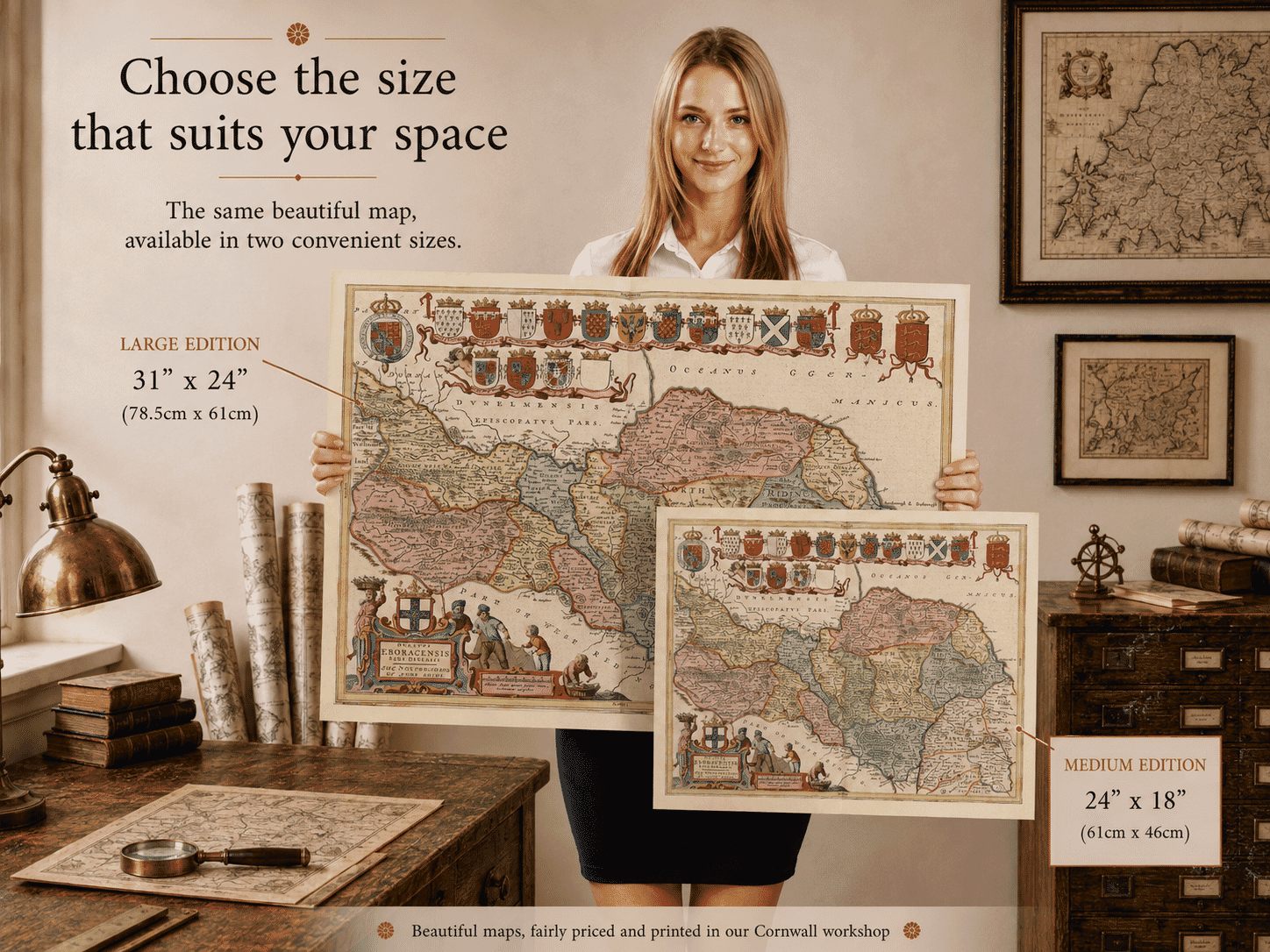 Vintage Map Size Comparison Yorkshire North and East Ridings