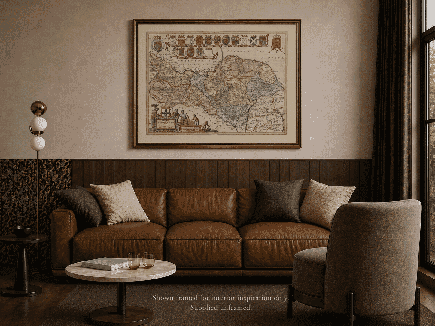 Vintage Map framed on wall Yorkshire North and East