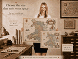 Vintage map of Wales shown in two print sizes