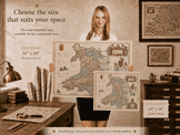 Vintage map of Wales shown in two print sizes