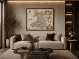 Vintage map of Wales displayed framed in a living room