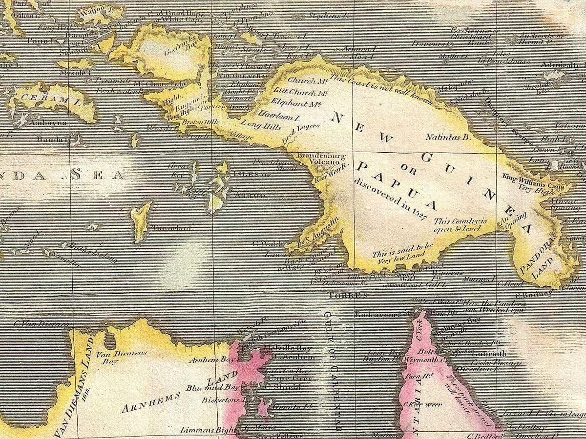 Old Map Australia, New Zealand and New Guinea detail