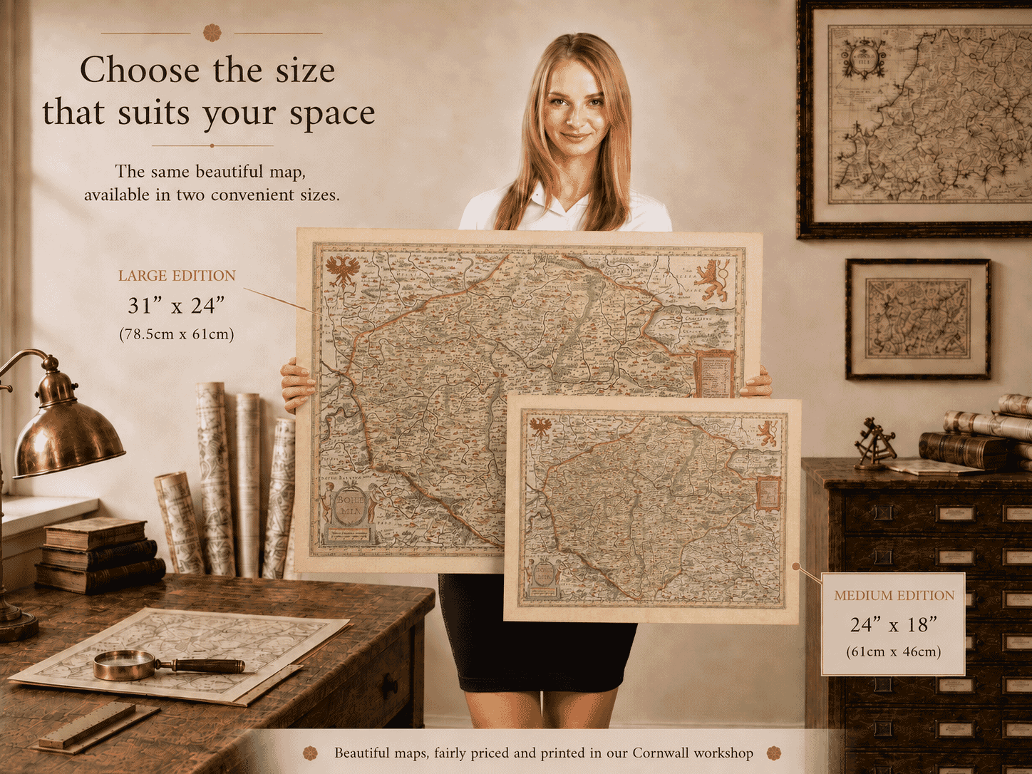 Old Map of Bohemia Size Comparison