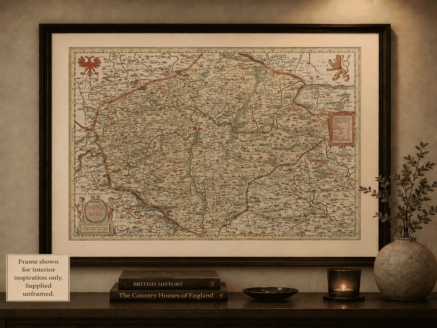 Old Map of Bohemia Framed Example
