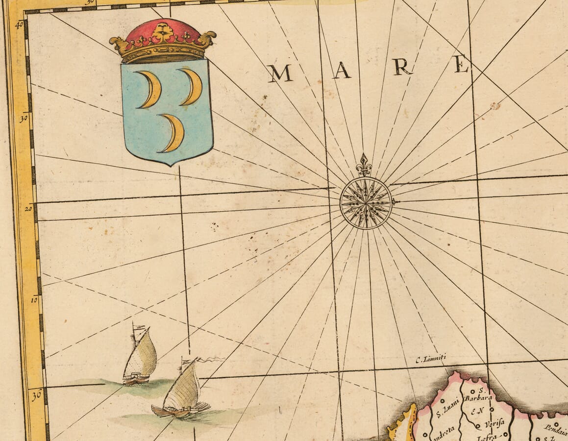 Compass Illustration detail on Old Map of Cyprus