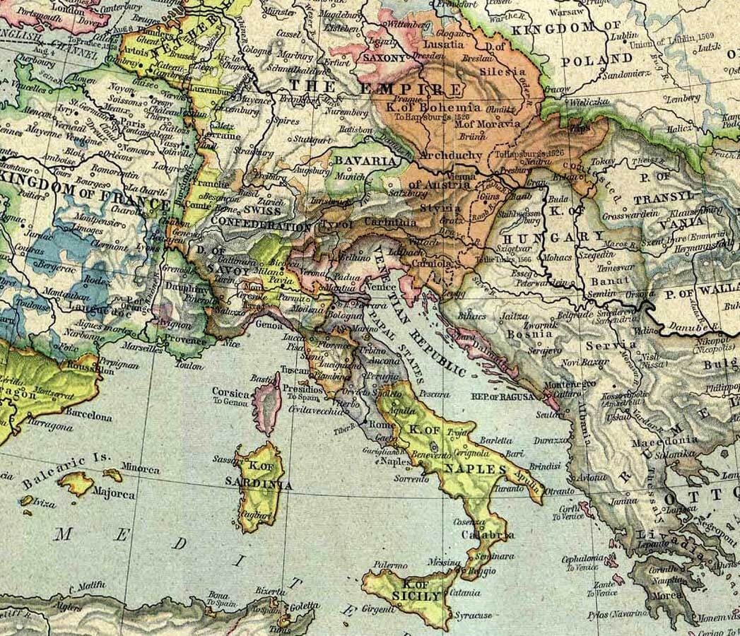 Detail from an old map of Europe