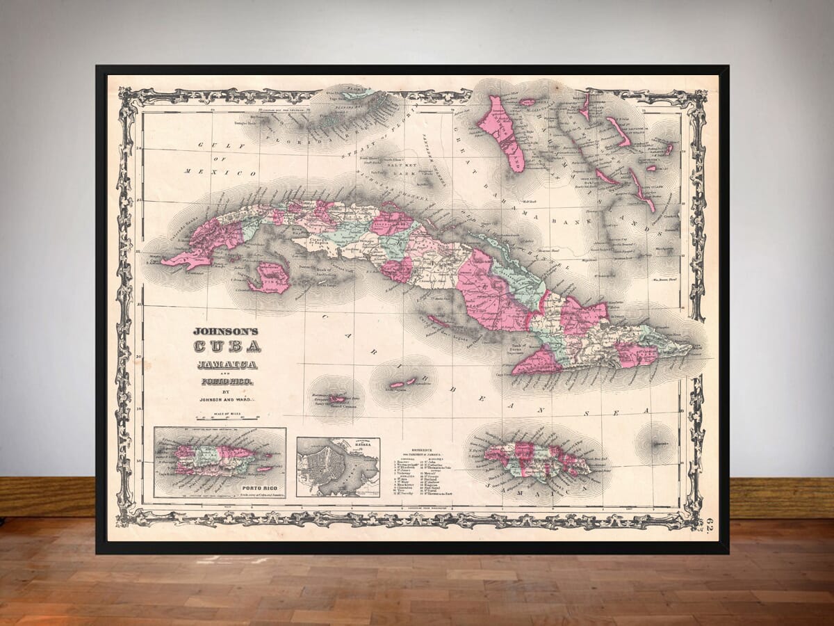 Framed Map of Cuba