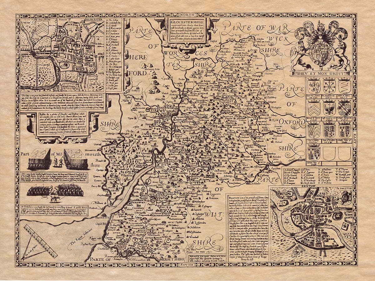 Gloucestershire An Old Map By John Speed The Old Map Clock Company   Gloucestershire Map 