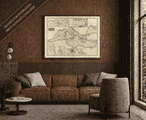 John Thomson’s 1817 old map of the Mediterranean Sea shown framed in a living room; print supplied unframed