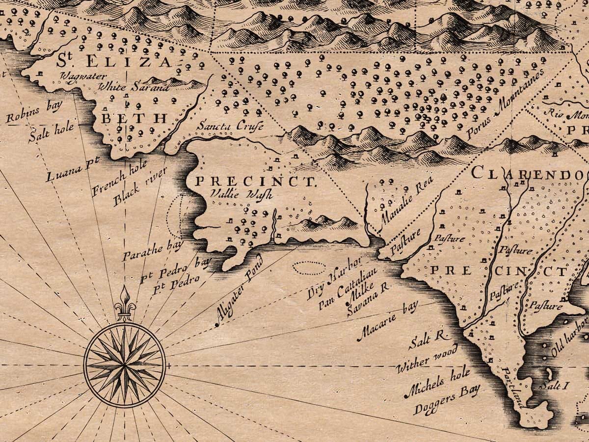 Old Map Jamaica & Barbados Detail