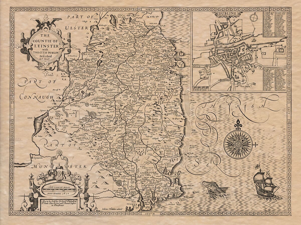 Map Of Leinster Towns Leinster – An Old Map By John Speed – The Old Map Company