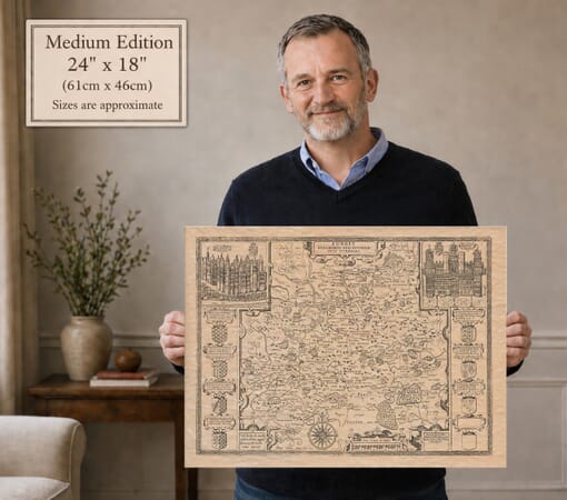 Medium Size John Speed Map Print Held by Man Surrey