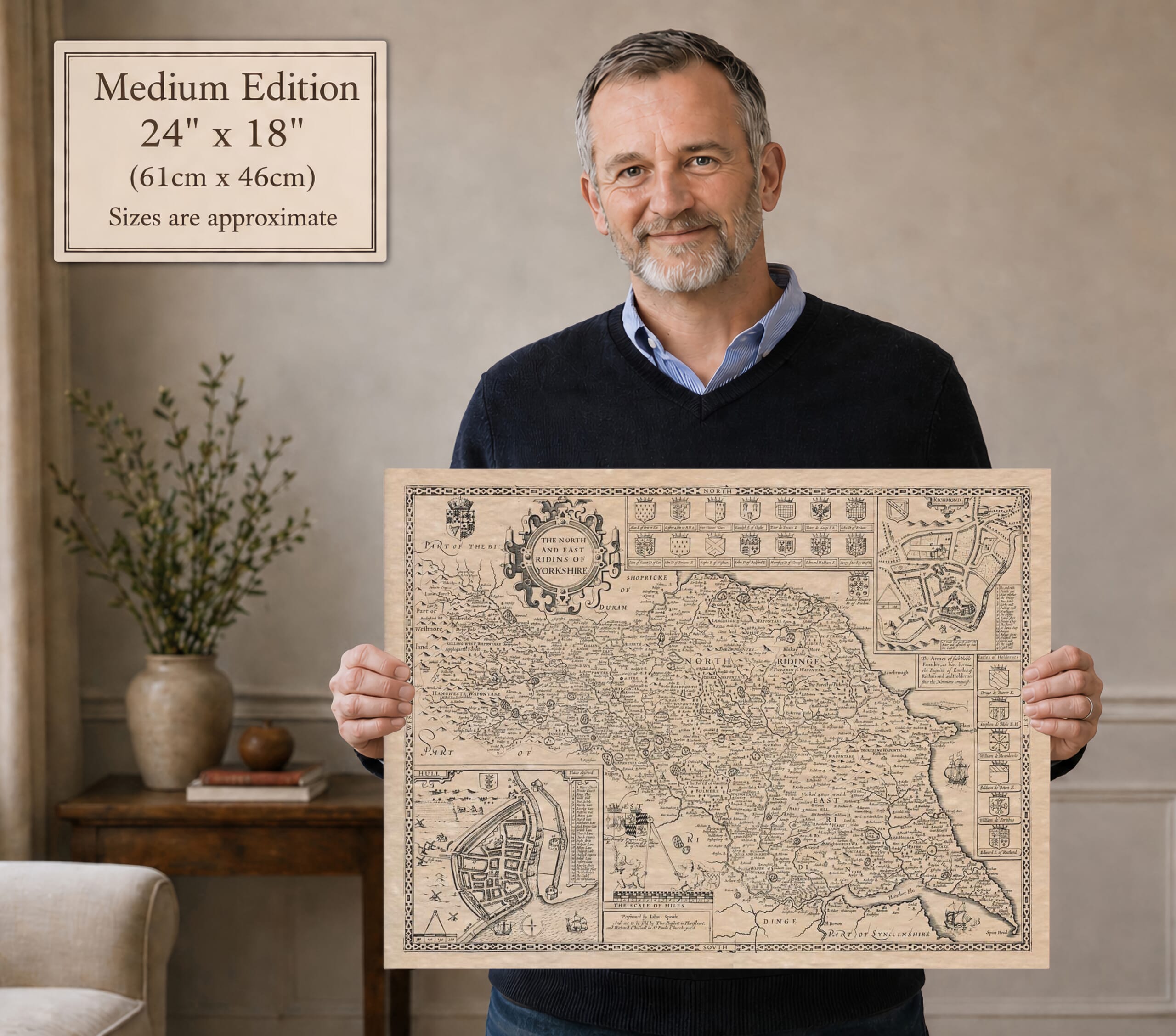 Medium Size John Speed Map Print of North & East Ridings
