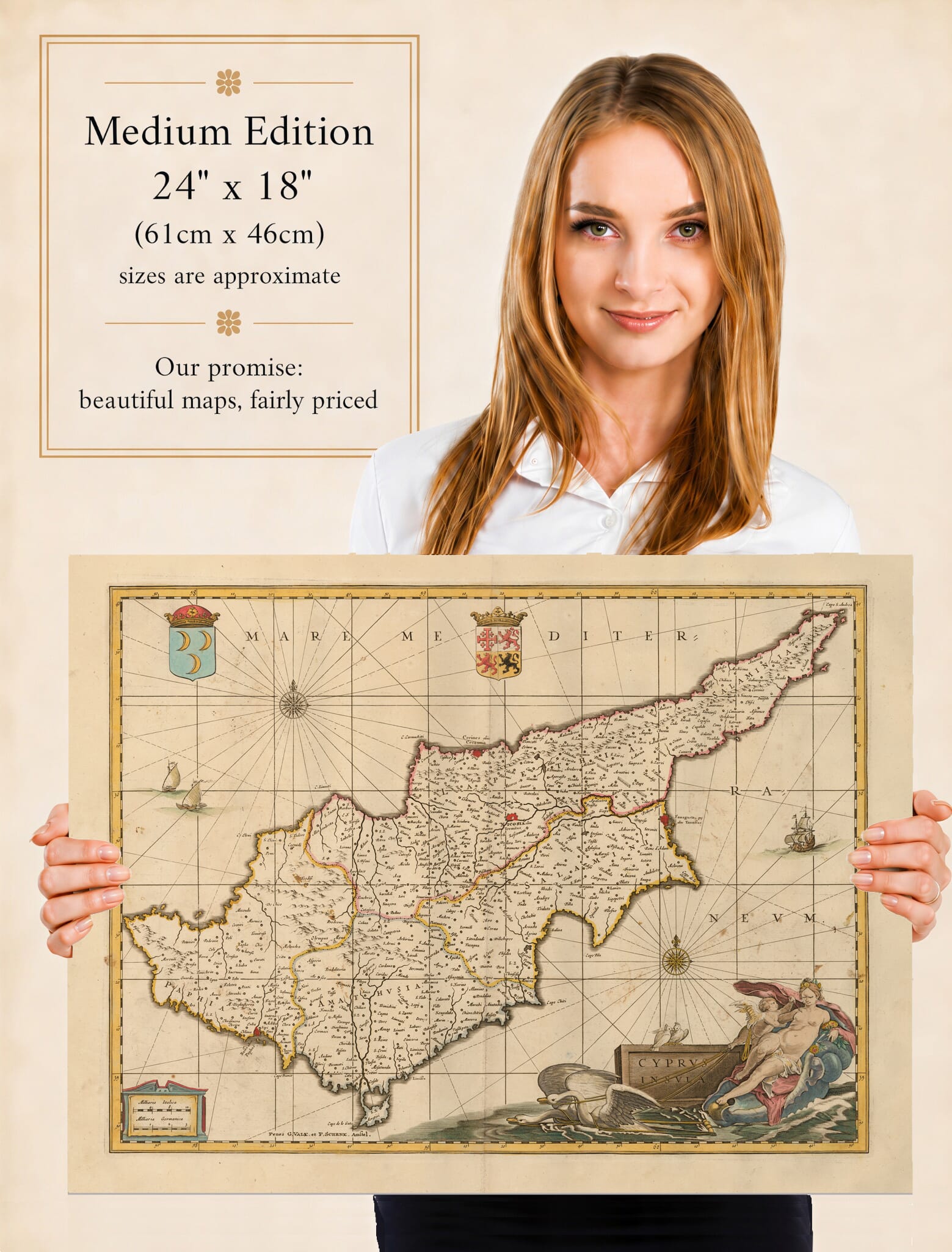 Model displaying Medium sized map print of Cyprus