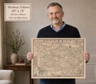 Model holding the medium edition of John Speed’s historic map of Kent for size illustration