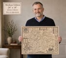 Model holding the medium edition of John Speed’s historic map of Leicestershire for size illustration