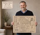 Model holding the medium edition of John Speed’s historic map of Lincolnshire for size illustration