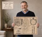 Model holding the medium edition of John Speed’s historic map of Nottinghamshire for size illustration