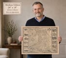 Model holding the medium edition of John Speed’s historic map of Wales for size illustration