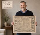 Model holding the medium edition of John Speed’s historic map of Wales for size illustration