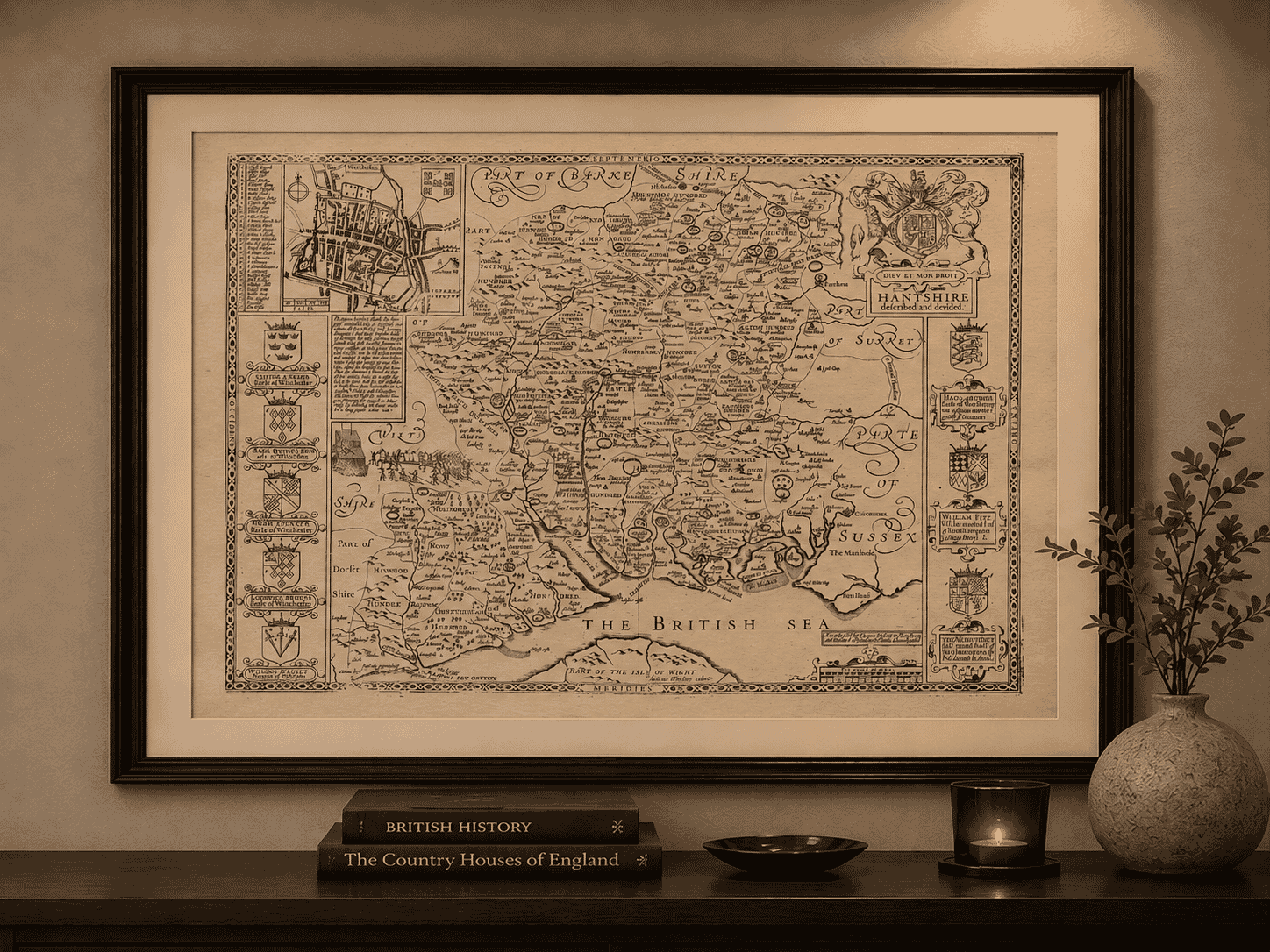 Old Map of Hampshire Framed