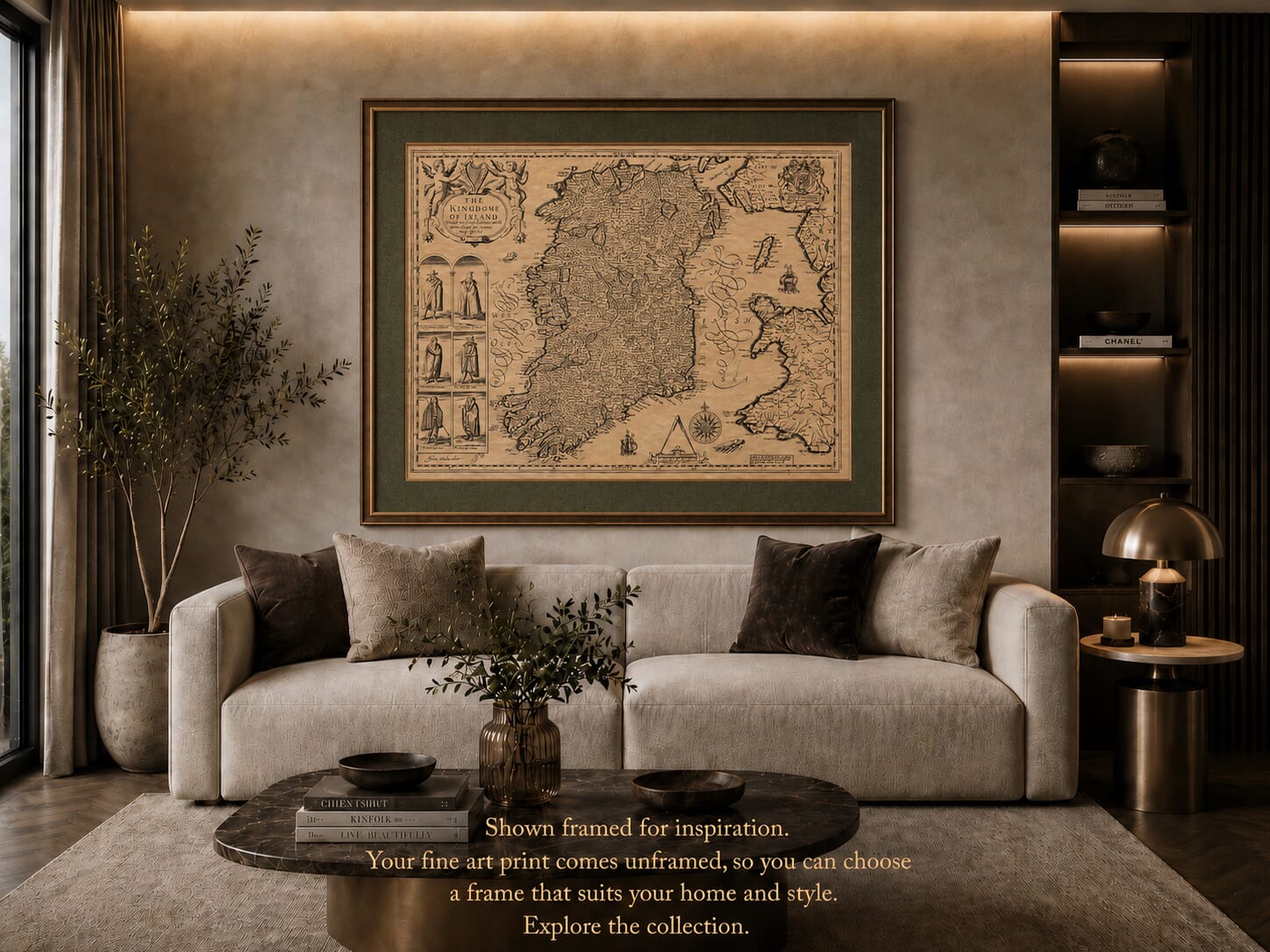 Old John Speed Map of Ireland example framed on wall