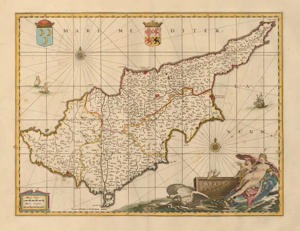 Old map of Cyprus by Willem Blaeu, 1635