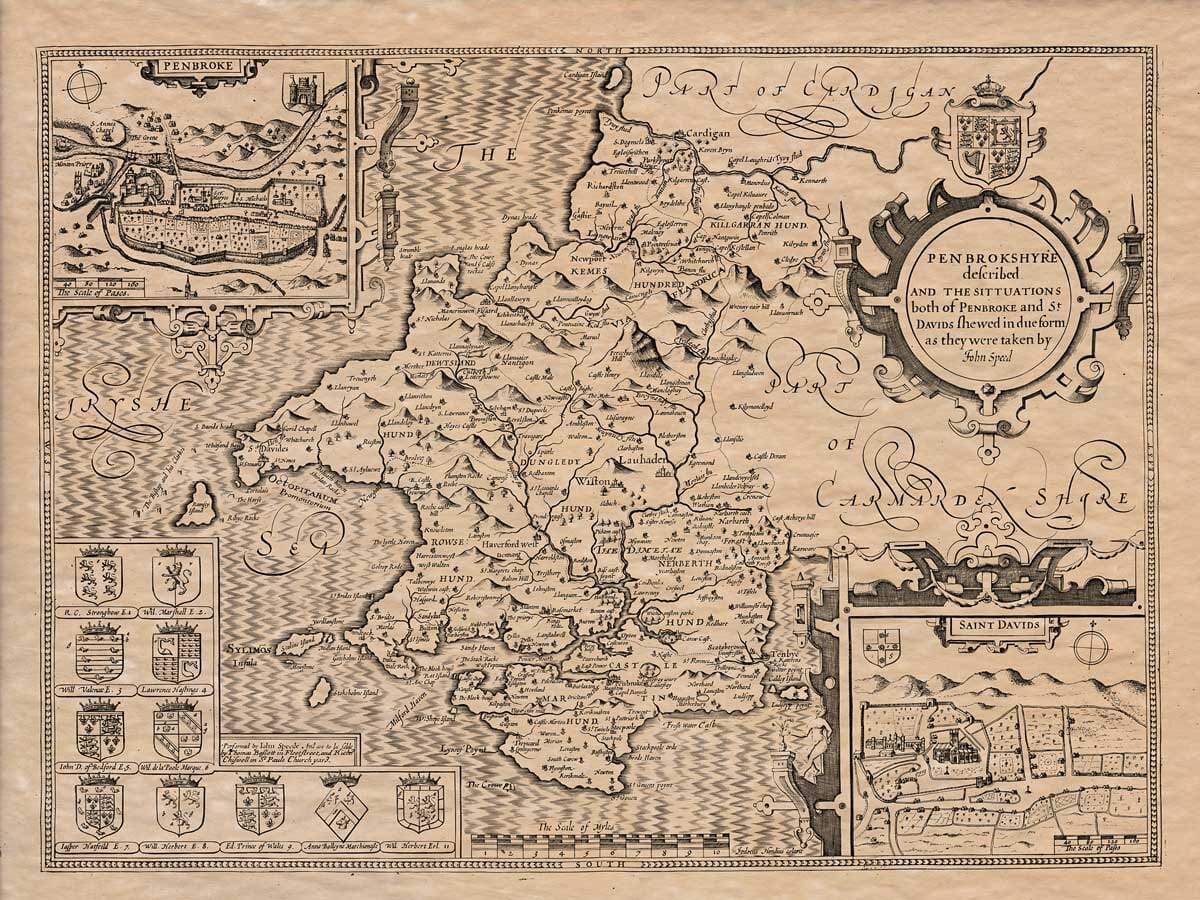 Davids Pembroke Replica giclée PRINTED Speed Old Map 1610 Pembrokeshire St 