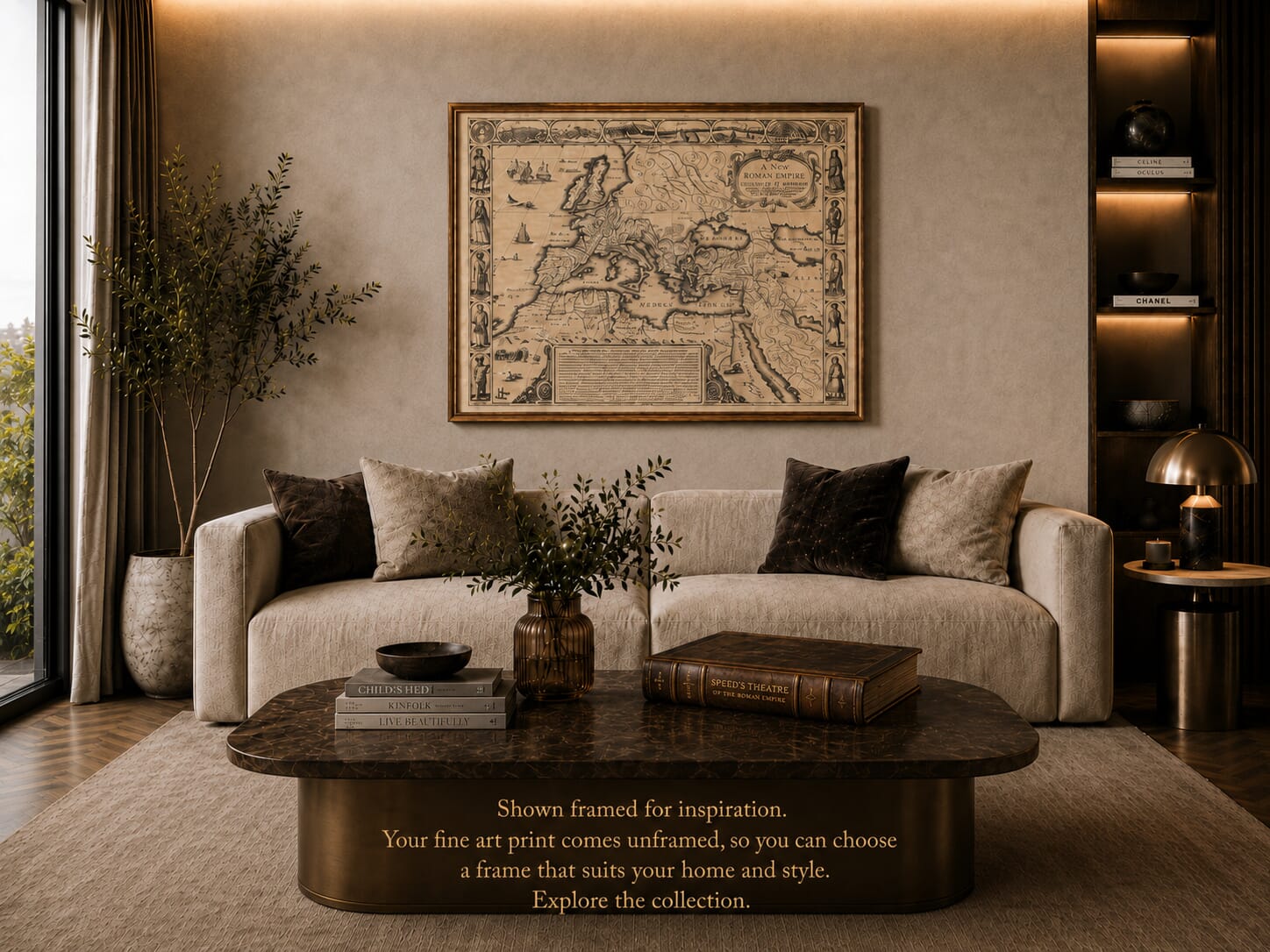 Roman Empire Map shown framed on wall