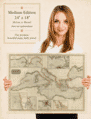Woman holding the medium edition of John Thomson’s 1817 old map of the Mediterranean Sea
