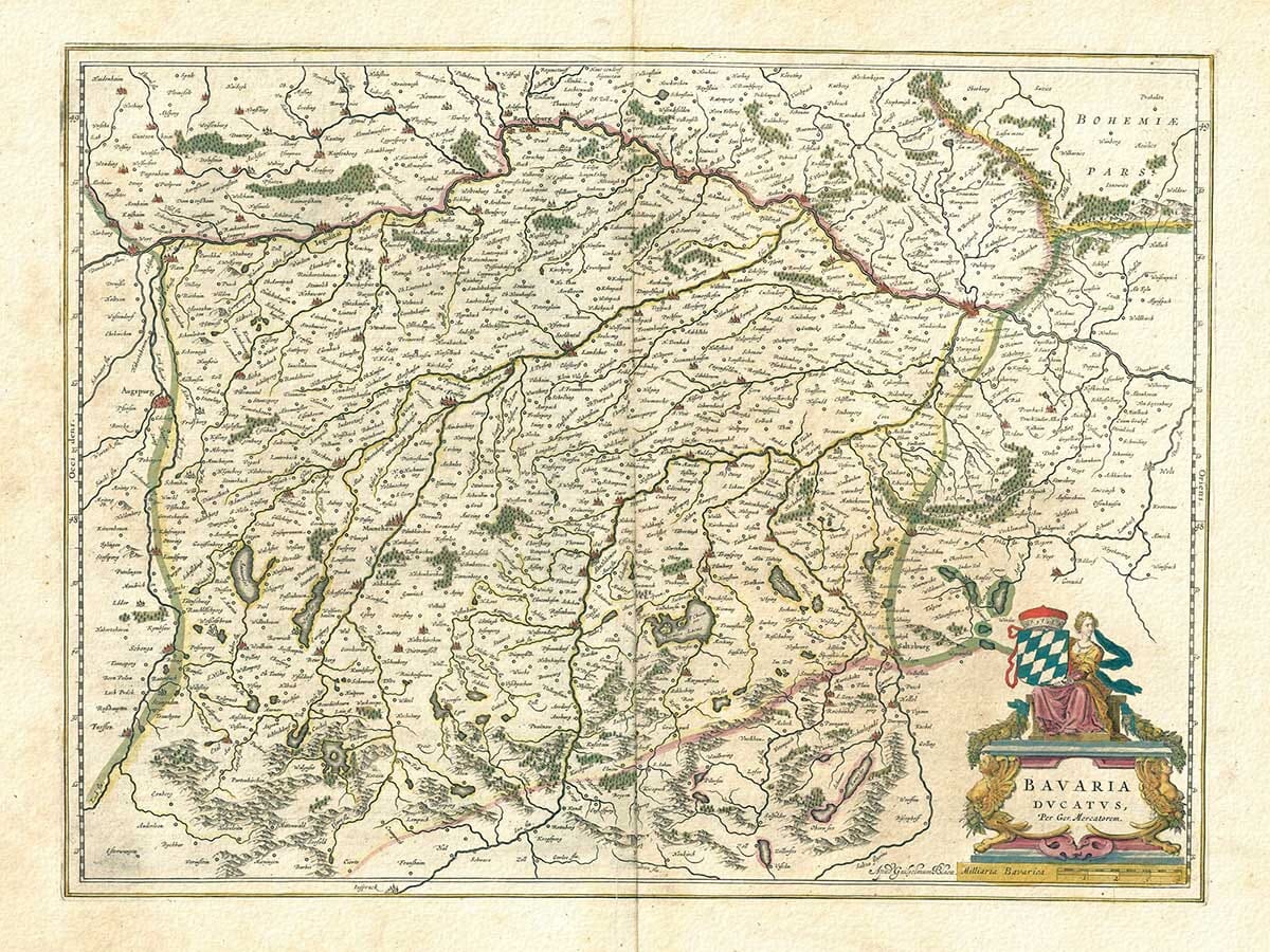 Old Map Of Bavaria 1645 The Old Map Clock Company   Old Map Bavaria 1 