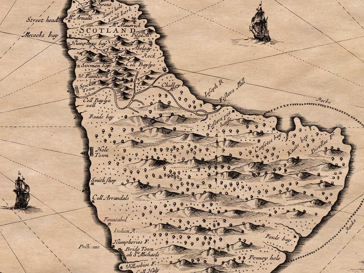 Old Map Jamaica & Barbados Detail