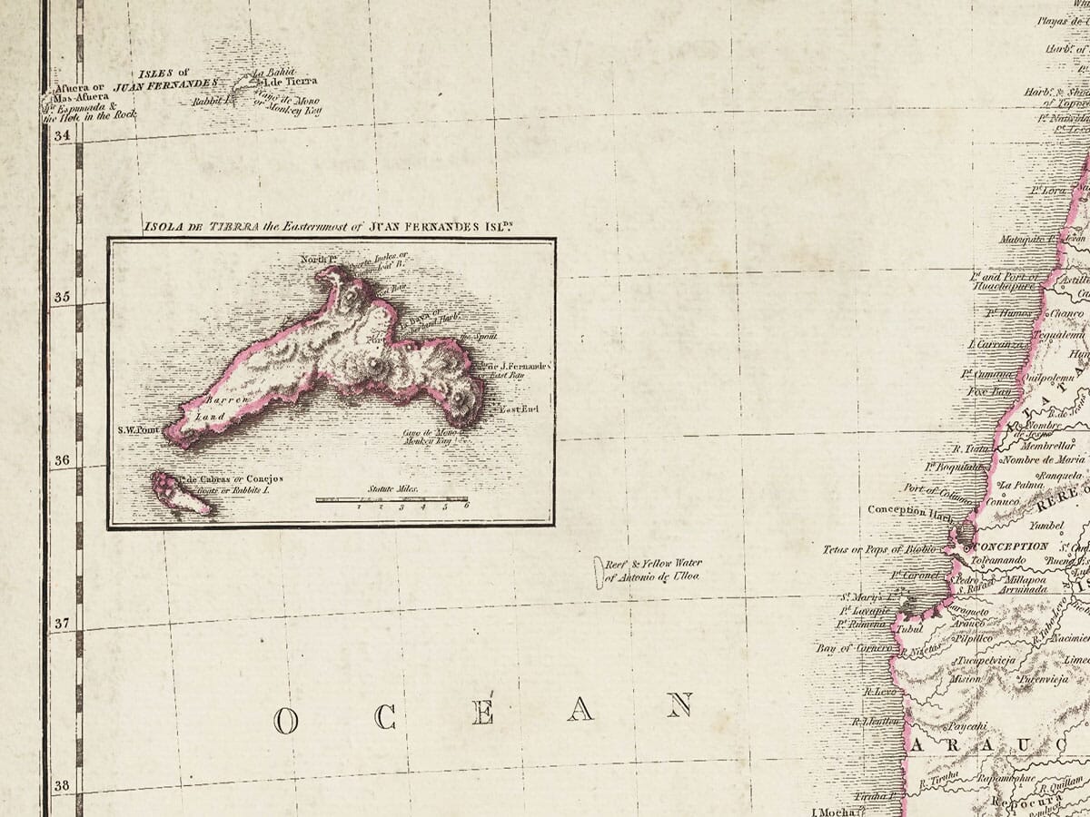 Detail from old map of Strait of Magellan